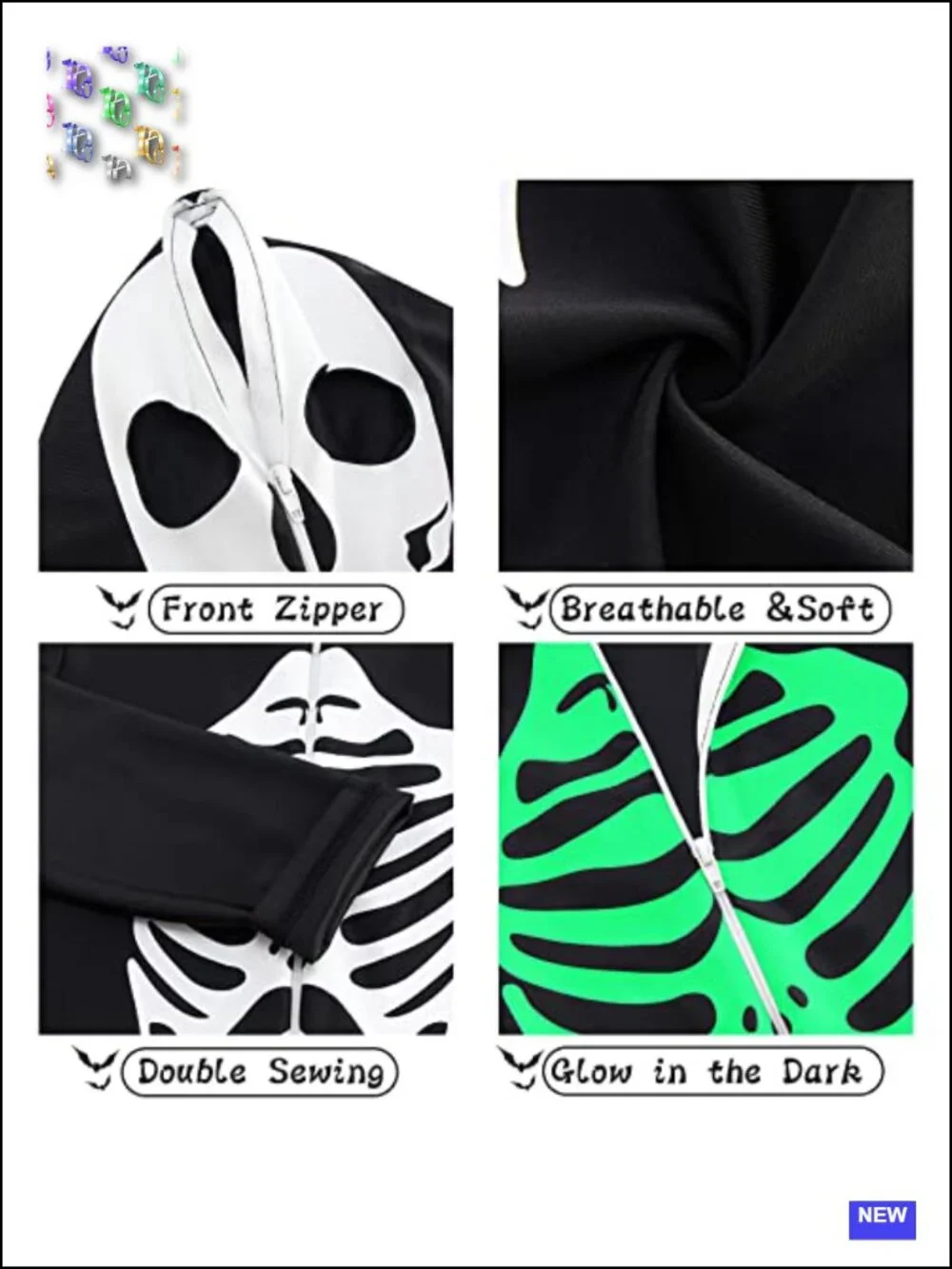 Kids Glow in the Dark Skeleton Costume Jumpsuit Boys Halloween